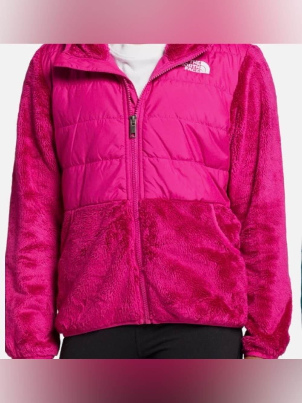 The North Face Kids Pink Plush Fleece Jacket Size 10 Big Kids with Quilted Front